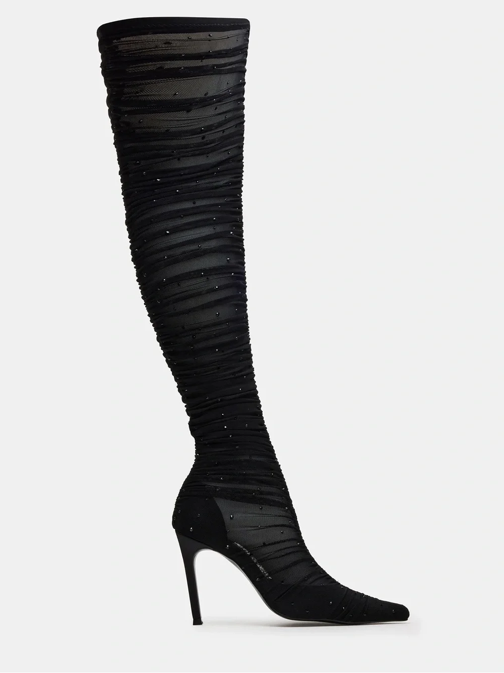 Steve Madden Black Ruched Over-the-Knee Rhinestone Stiletto Boots